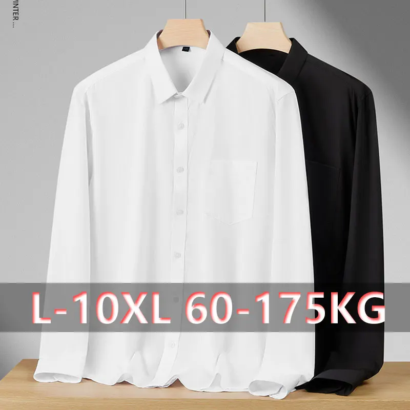 

Мужская рубашка больших размеров с длинными рукавами Oversize 6XL 7XL 8XL 10XL Формальные черно-белые топы Офисная формальная тонкая модная мужская одежда