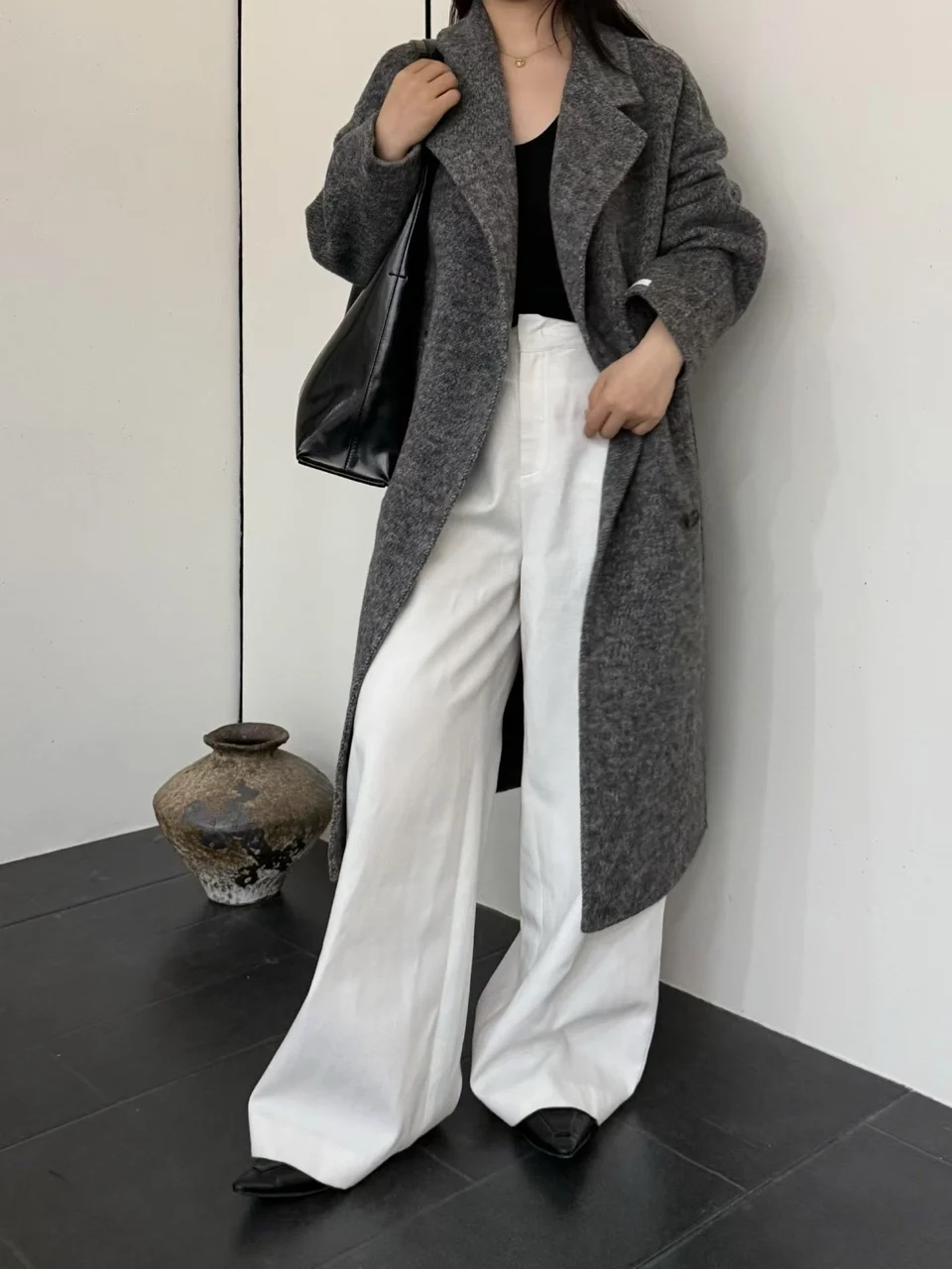 Autumn Winter Women Wool Alpaca Blend Long Coat Double Breasted Notched Lapel Over sized Loose Warm Outerwear
