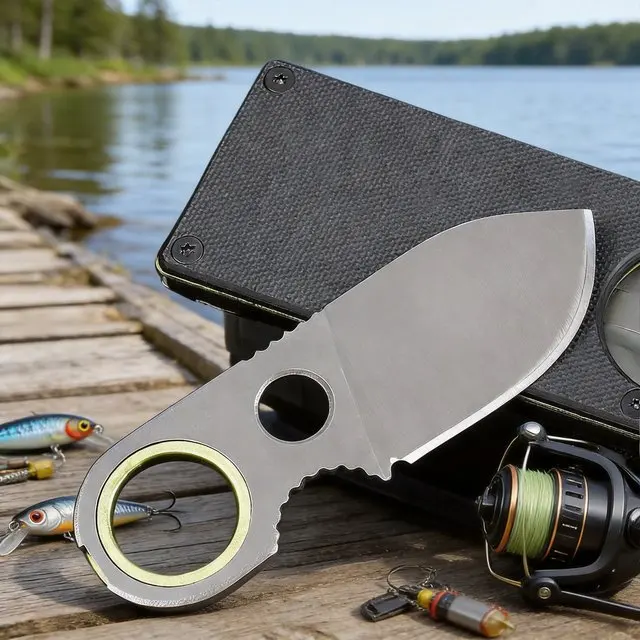 Mini stainless steel ring-shaped outdoor knife with sheath, portable camping and fishing pocket knife, hiking fruit knife