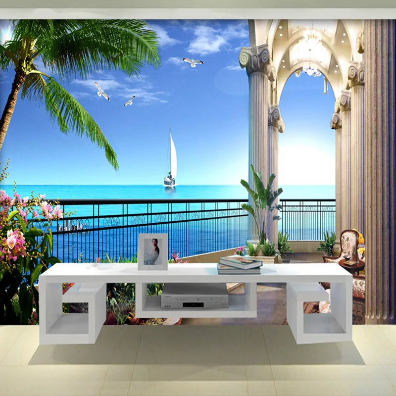 

Custom Photo Wallpaper 3D Wall Mural Balcony Sea View Landscape Living Room TV Background Home Decor Wall Covering Backdrop