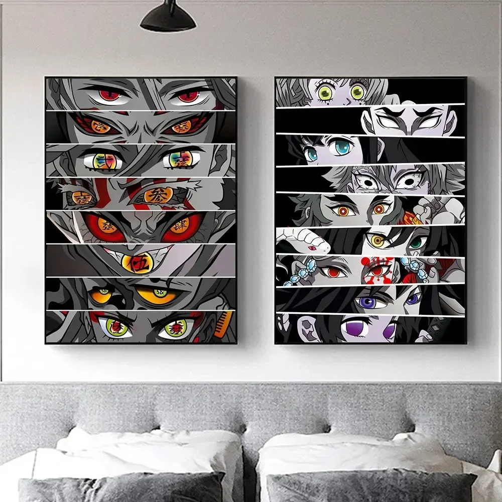 Anime Eyes Demon Slayer Kimetsu No Yaiba Poster Wandkunstdruck Hashira Cartoon Anime Leinwandgemälde für Wohnzimmer Heimdekoration
