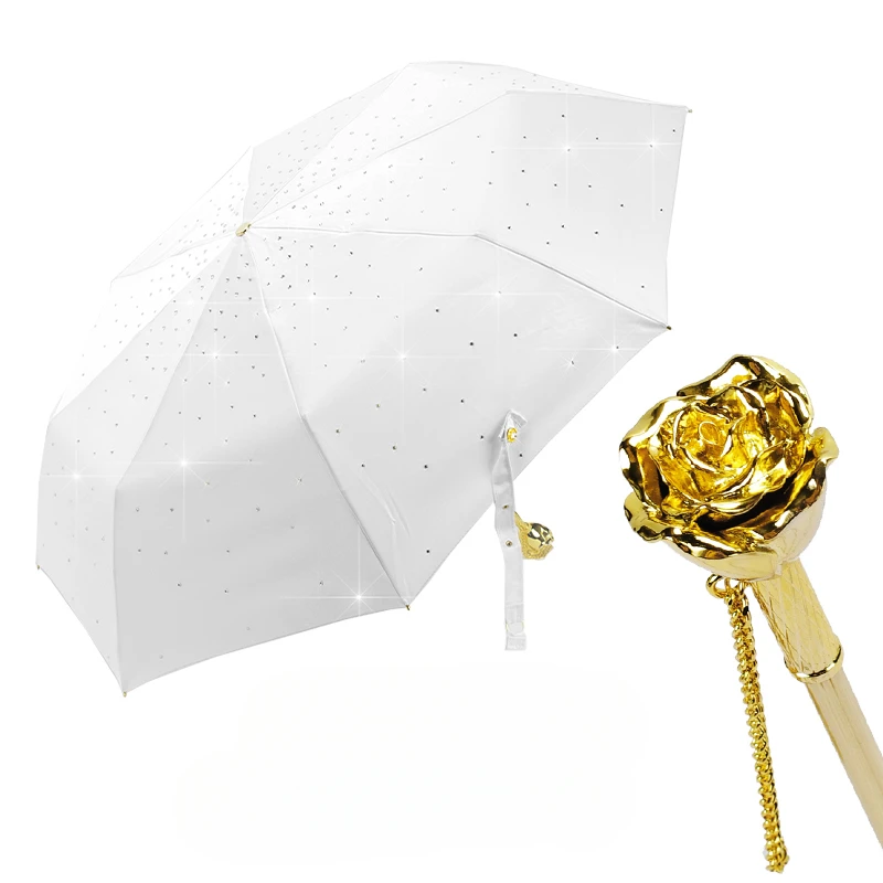 SUNMYHOME® rose handle umbrella full rhinestone umbrella sunscreen women\'s anti-ultraviolet sun umbrella rain or shine umbr