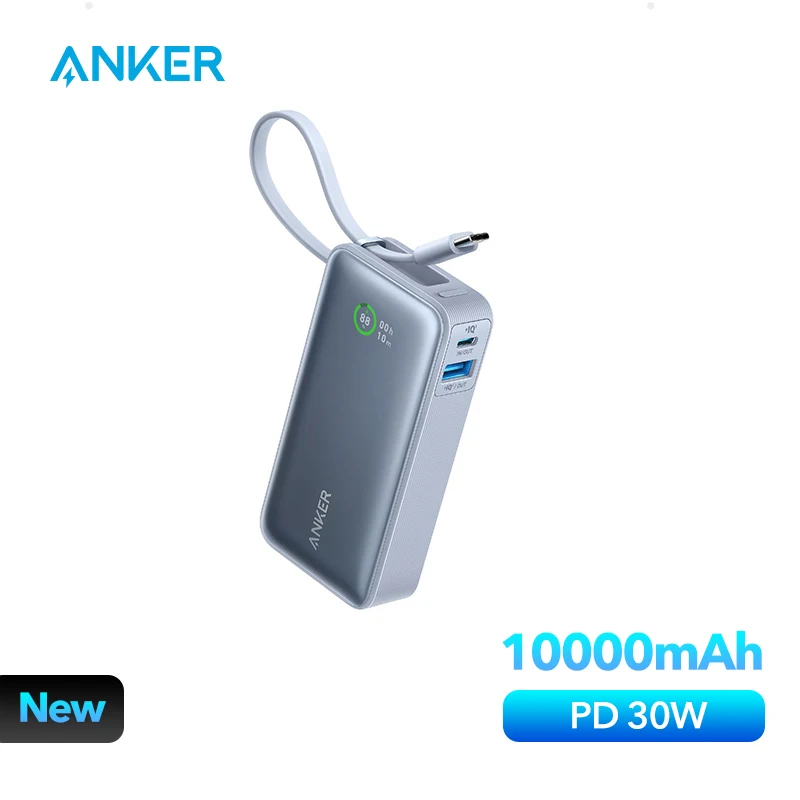 Anker Nano Power Bank 10000mAh PD 30W Spare Battery Portable Power Bank 10K Portable Charger with USB-C Cable for iPhone 15