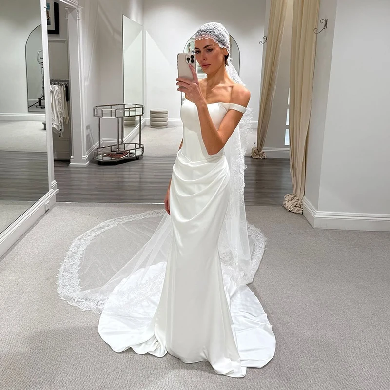 Eightree White Mermaid Wedding Dresses 2026 Off The Shoulder Pleated Bridal Dress Formal Long Wedding Ball Prom Gowns Customized