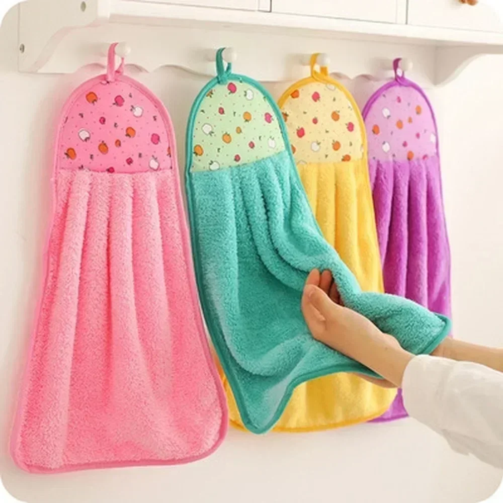 

1 Pack Coral Fleece Bathroom Amenities Soft Hand Towels Absorbent Cloth Dish Cloth Hanging Cloth Kitchen Convenient Accessories