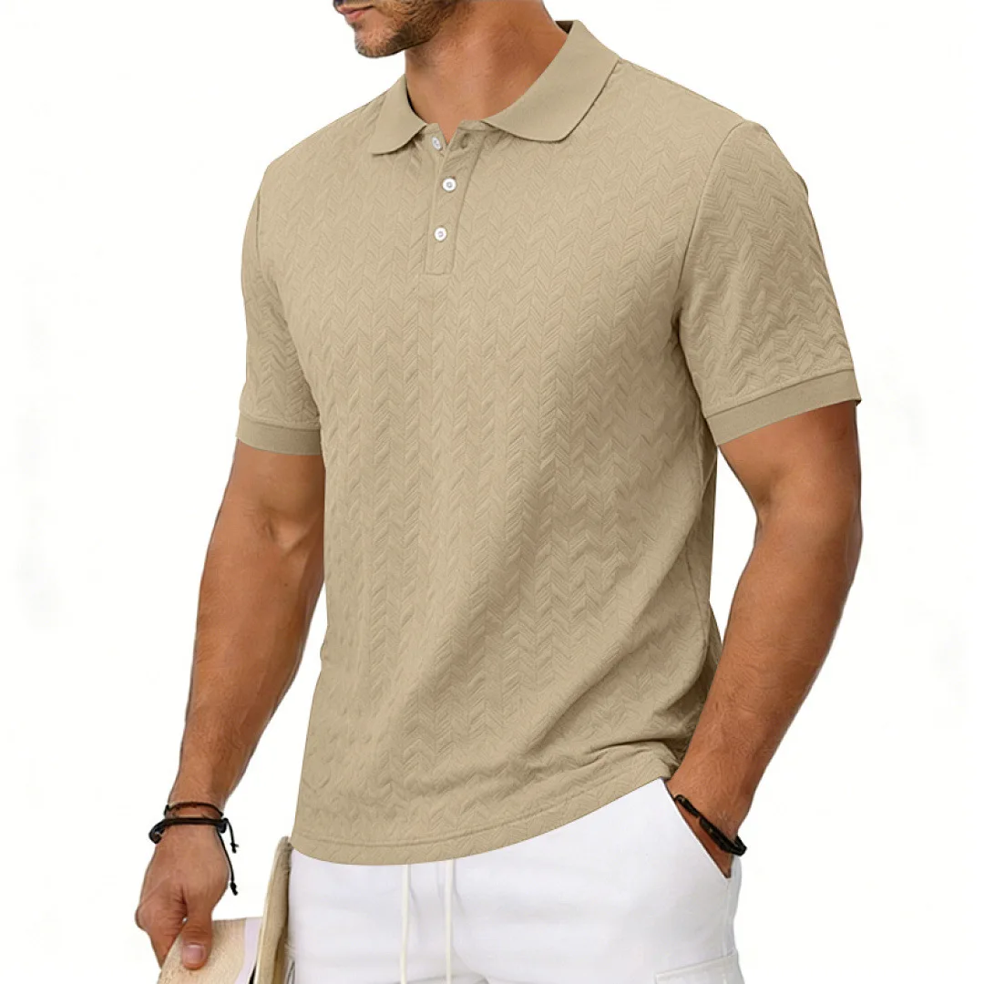 Grenzüberschreitendes Amazon American Heavy-Duty Polo-Shirt mit lockerem Texturmuster, einfarbig, Jacquard, lässig, schlicht, trendig, kurzärmelig – Detail 4