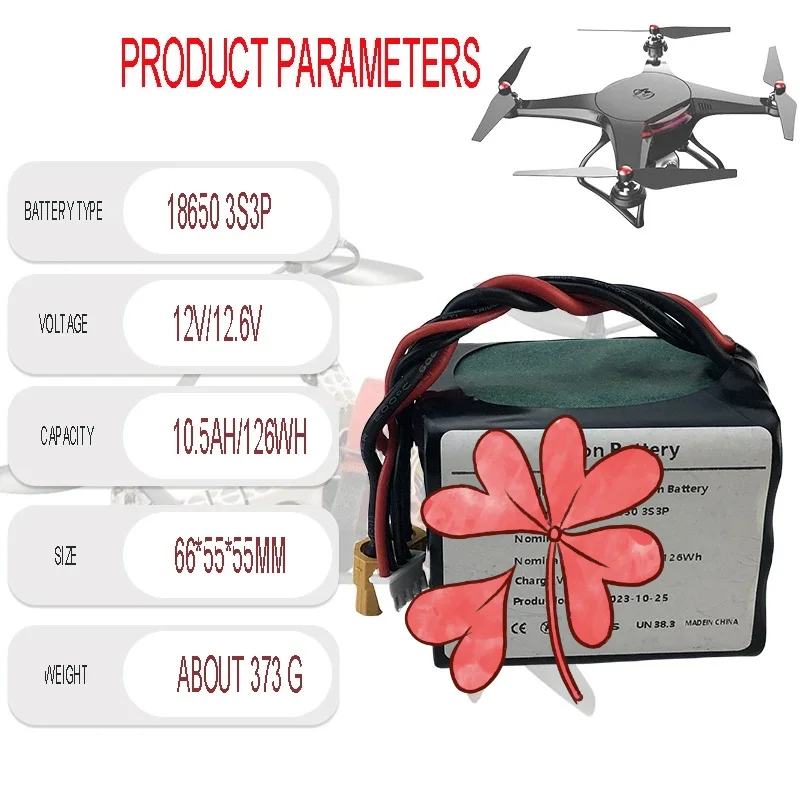 

12.6V Battery for Parrot Disco 12V 10.5Ah 3S3P High Capacity Li-ion Battery for RC Airplane Quadrotor UAV Rechargeable