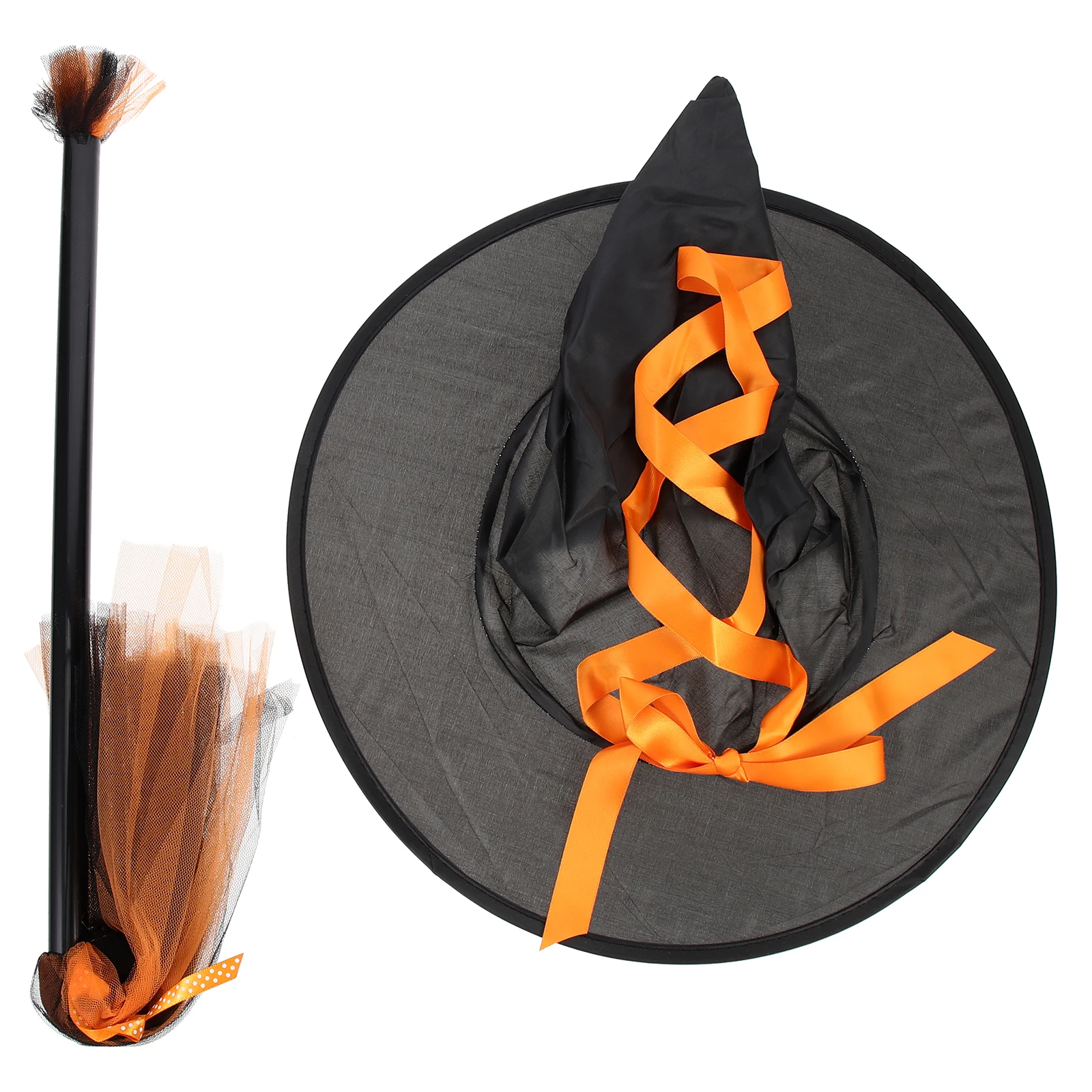 

1 Set Halloween Witch Hat Broom Costume Accessories Durable Party Props For Cosplay Masquerade Wizard Gathering Photo Decorative