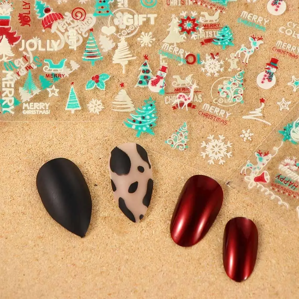 Manicure Santa Claus Glow in the Dark Christmas Nails Stickers Fluorescent Nail Decals DIY Nail Decor Luminous Nail Stickers 5