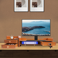 Wooden Monitor Stand with Drawer Monitor Lifter Organiser, Monitor Stand, Wooden Desktop Organiser for PC Monitors, Laptops