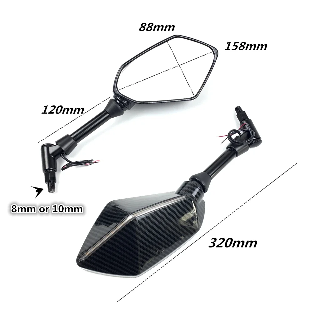 2Pcs/Pair Motorcycle Rearview Mirror Scooter Motocross Rearview Mirrors Electrombile Back Side Convex Mirror 8/10mm Carbon Fiber