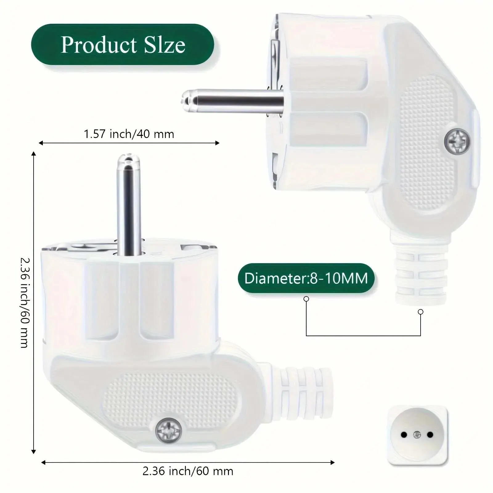 3PCS 4.8mm EU Schuko Plug Male Replacement Outlets Rewireable 250V 16A IP44 Connector Electeic Socket For Power Extension Cable