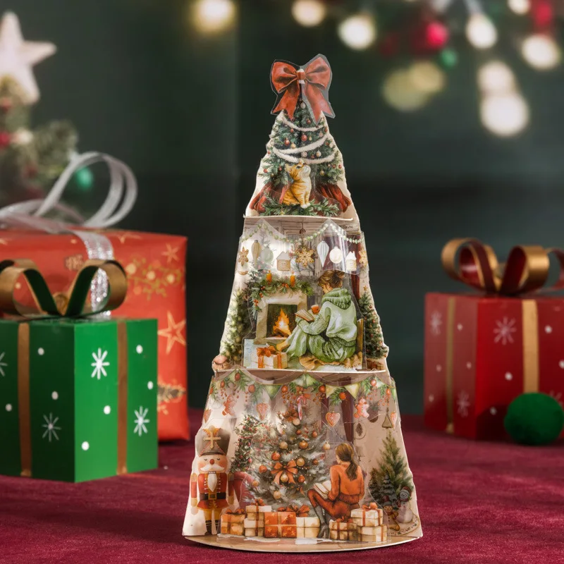 18pcs Christmas Gift Book Series Christmas Theme Dual Material Die Cut Sticker Book Handbook Collage DIY Scrapbook Photo Frame