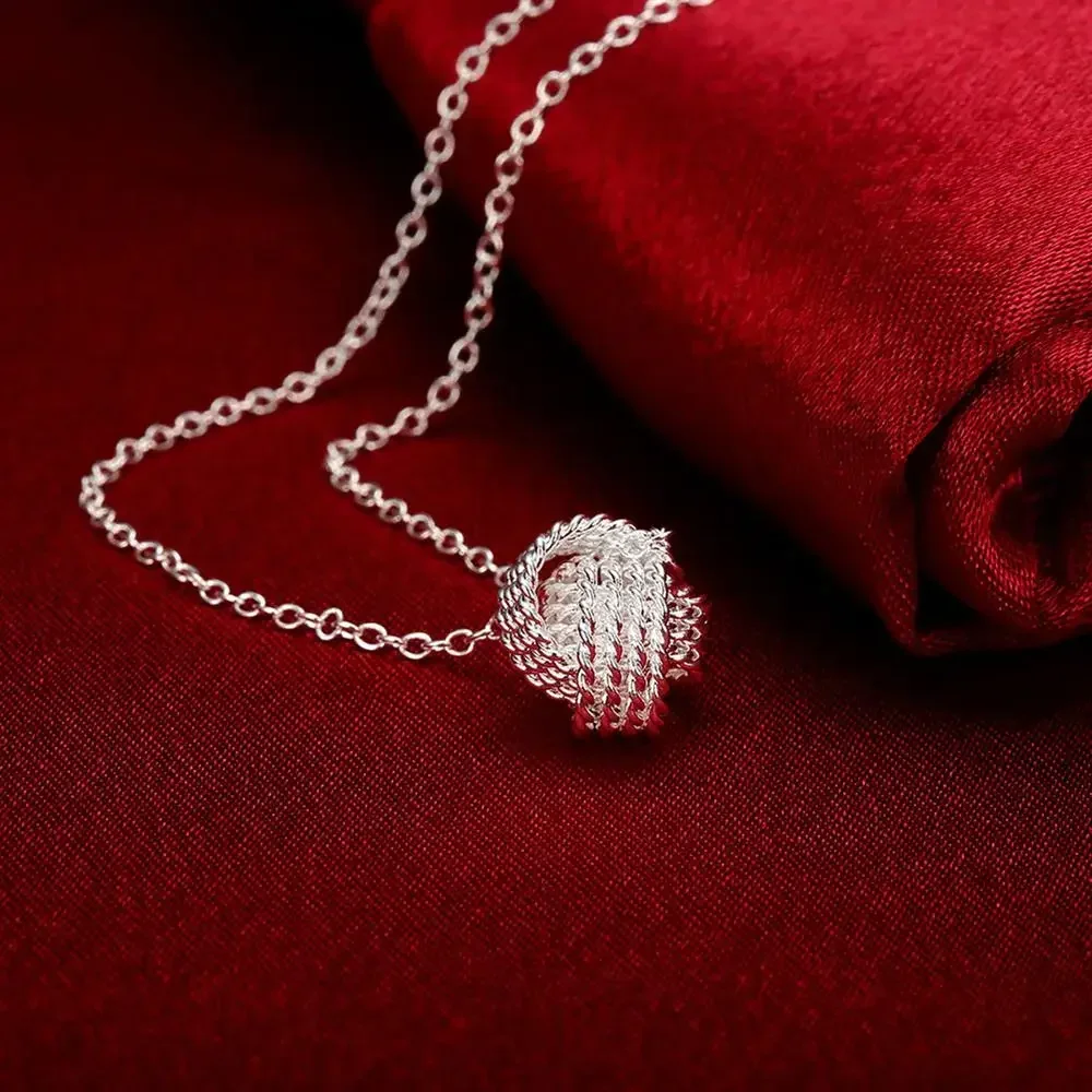 Hot 925 Sterling Silver Weave Ball Pendant Fashion Jewelry 18 inches Charm Necklace For women party wedding Birthday Gifts