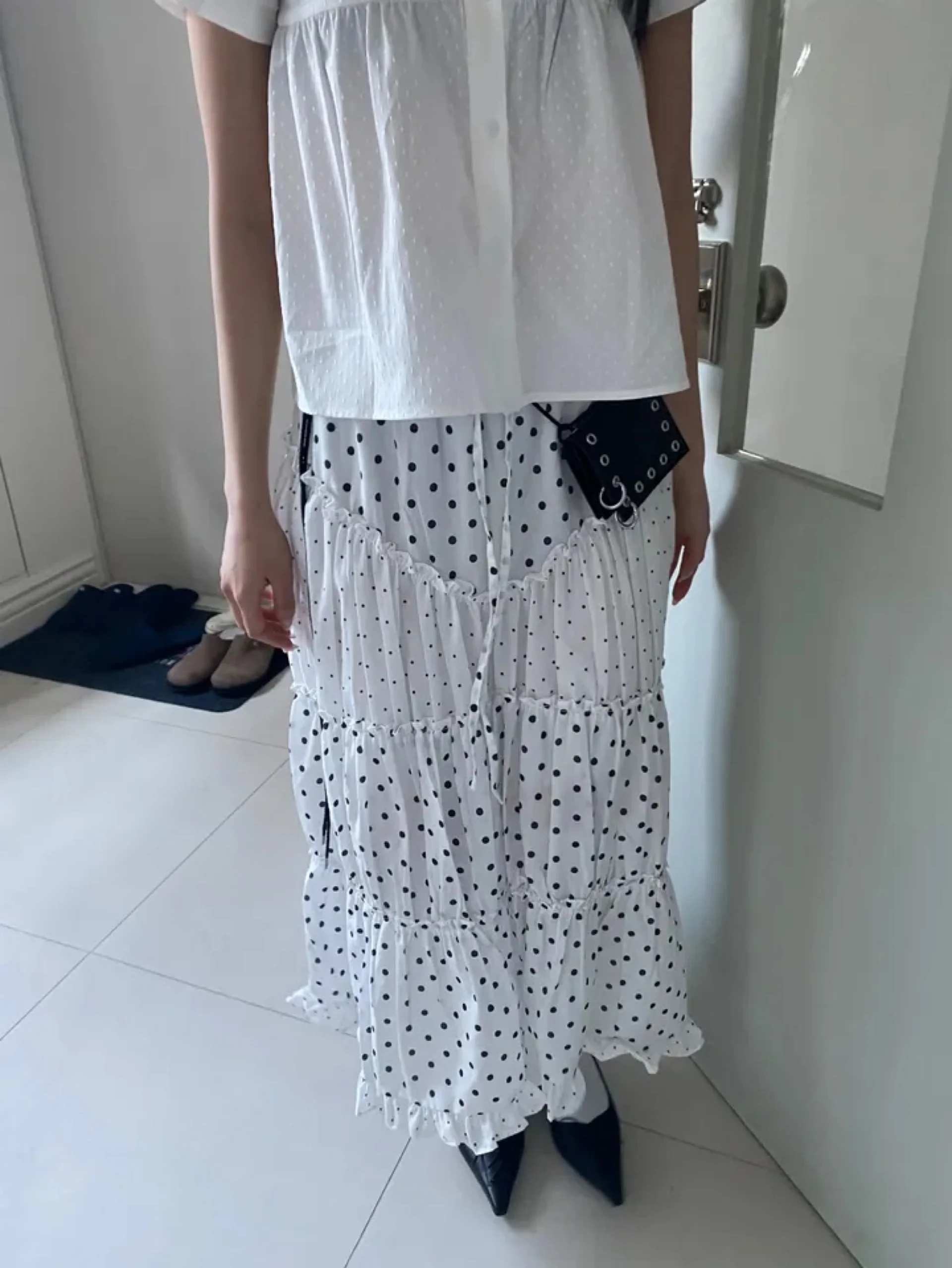 Falda Larga Estilo Coreano, Media Pierna, Patchwork, Pada, con Encaje, Linda, para el Trabajo, Corte en A, Verano, sor ...