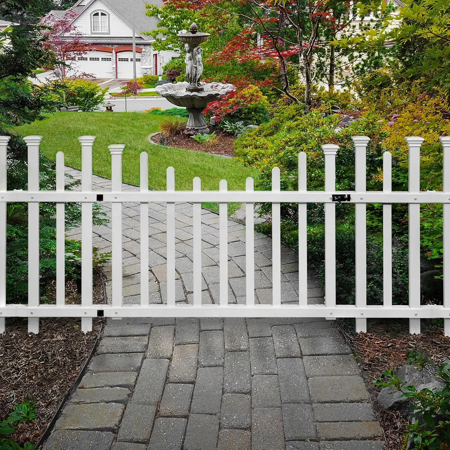 

White Vinyl Picket Fence Gate Kit, 2.5ft H x 5ft W, Easy No-Dig Installation for Backyard or Garden