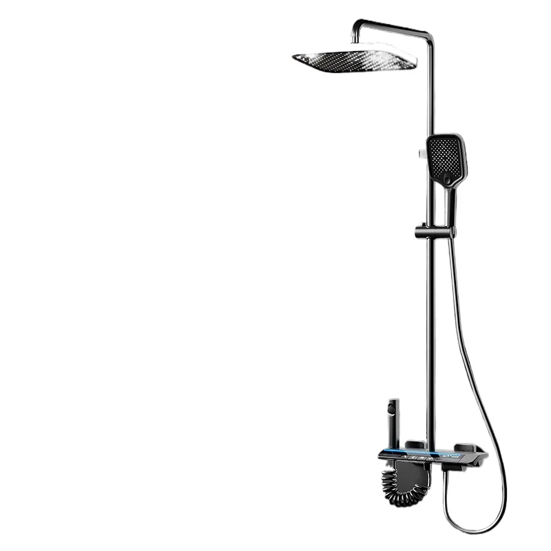 

Piano button gun gray ambient light shower shower set hot and cold constant temperature pressurization