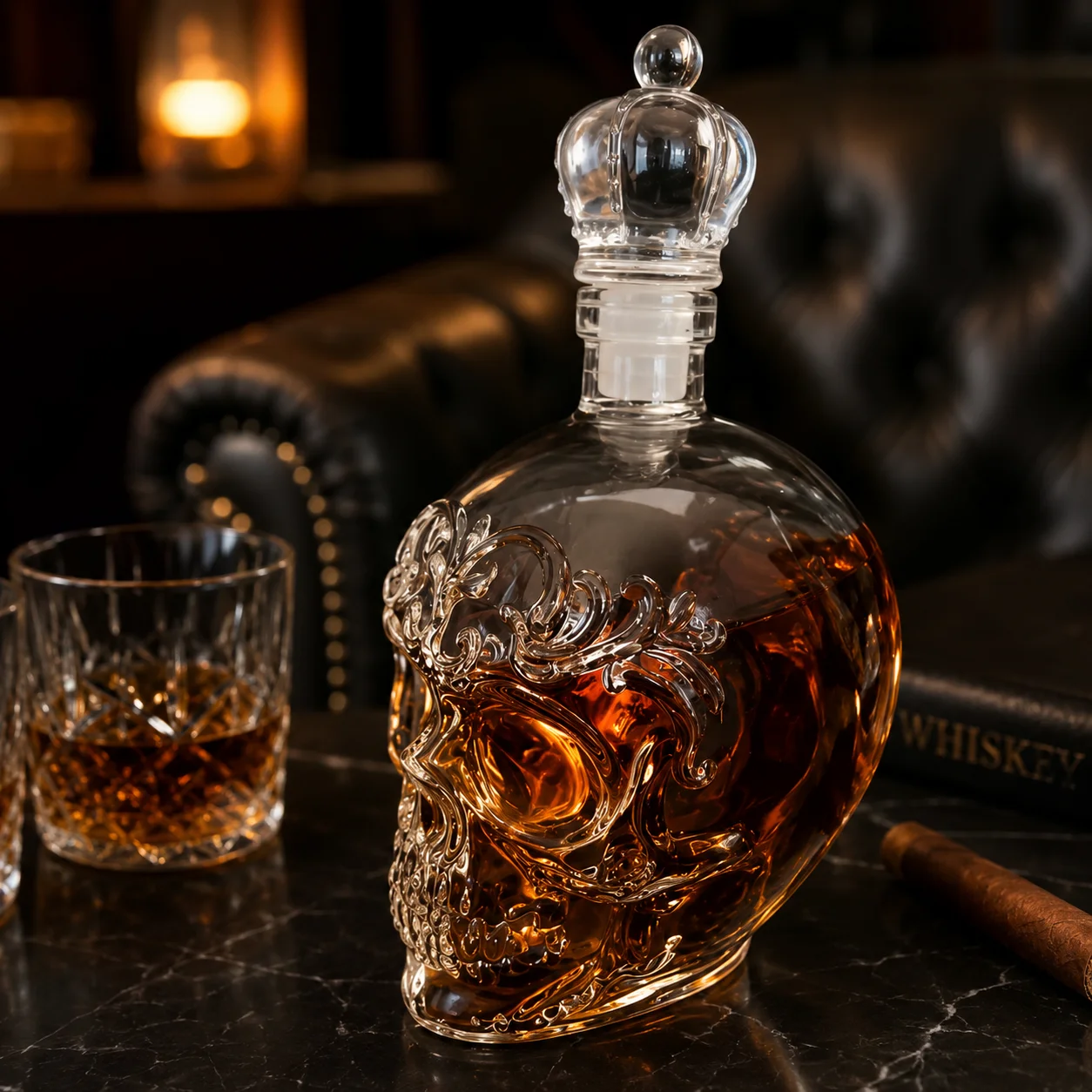 Skull Whiskey Decanter 750ml Gothic Crystal Bar Centerpiece Table Decor Home Display For Men For Couples Halloween Gift