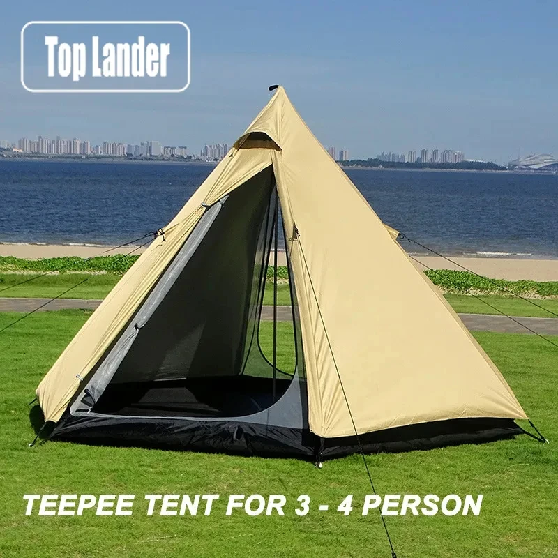 

Ultralight Pyramid 4 Person Camping Tent Travel Family Tourist Double Layer Outdoor Hiking Large Teepee Backpacking Tipi tents