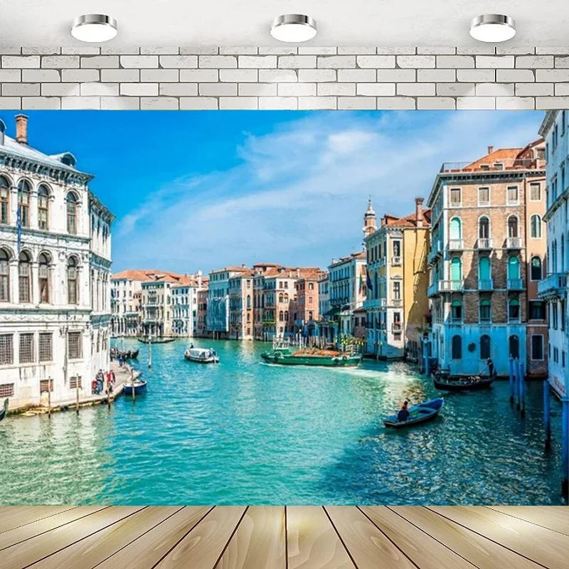 Beautiful Venice Italy Water City Streetscape Happy Birthday Party Photography Backdrop Background Banner Decoration