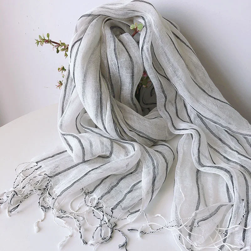 Spring/Summer Linen Striped Scarf