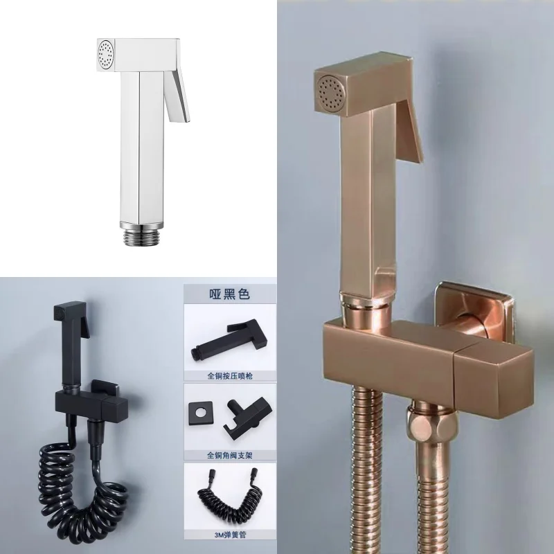 

Brushed Rose Gold Bidet Faucet Handheld Bidet Toilet Sprayer Set Single Cold Water Tap Brass Toilet Faucet Shower Head
