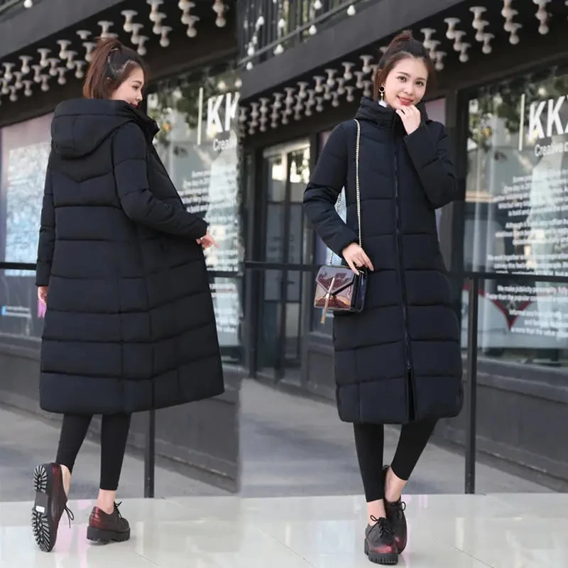 2024 New Black Down Cotton Coats Women Long Warm Winter Jacket Female Windproof Hooded Padded Puffer Parkas Women Overcoat M-4XL