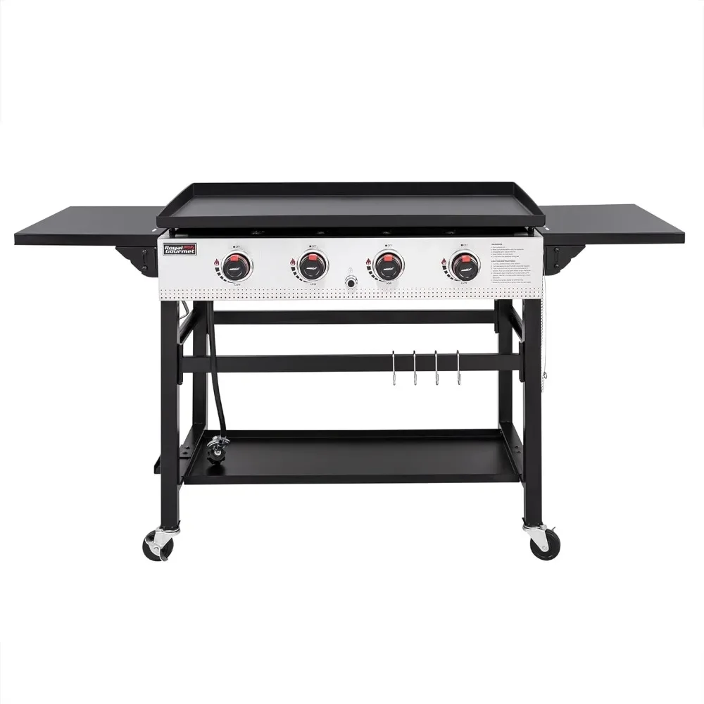 

4-Burner Flat Top Gas Grill With Folding Side Tables 36-Inch Propane Griddle Station for Outdoor BBQ Events Camping and Barbecue