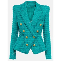 Giacca Blazer di lana verde con nappa 2024 autunno inverno nuovo Design bordo nappa abito in Tweed grezzo cappotto pantaloncini donna Blazer