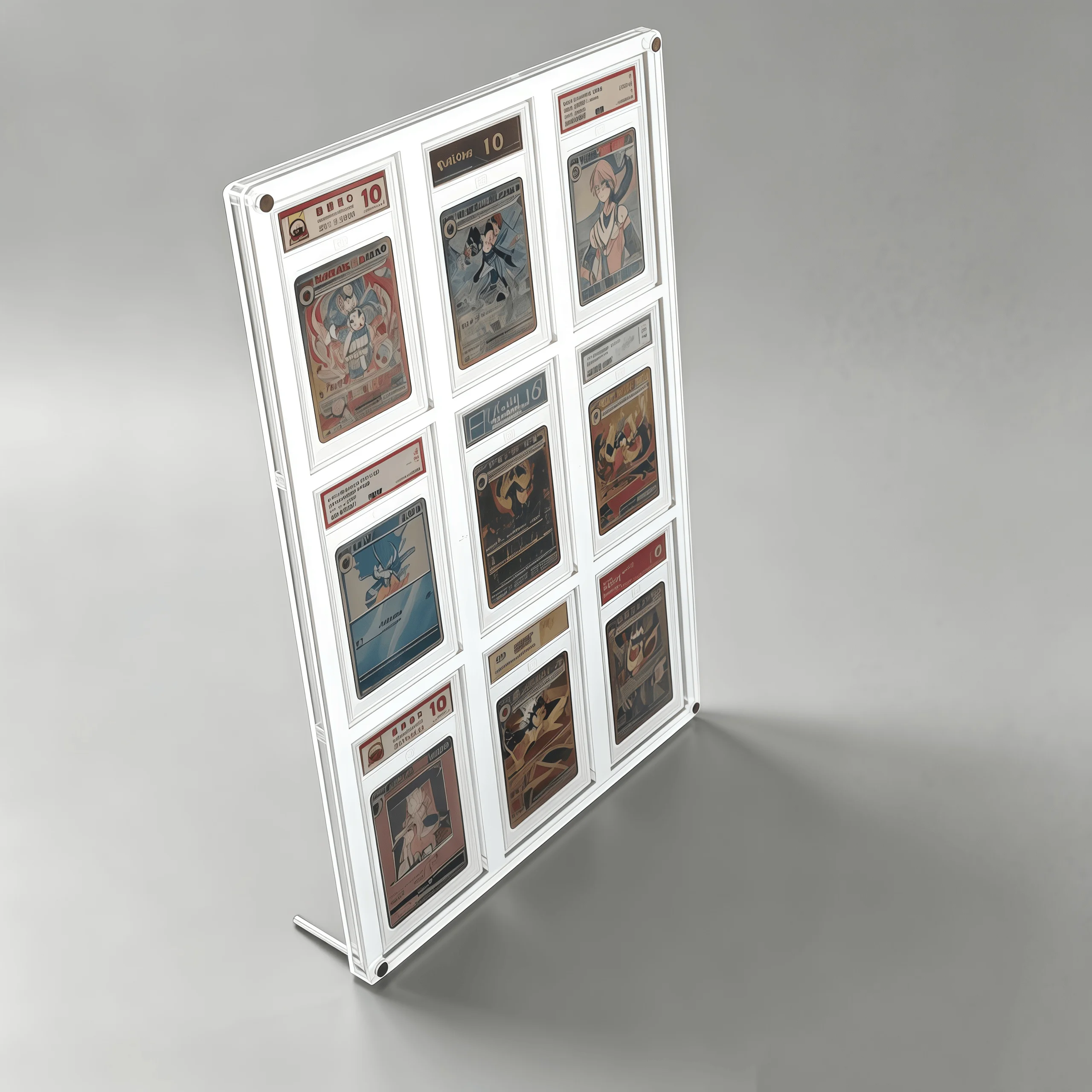 

9-Slot Clear Acrylic Graded Card Display Stand White Card Holder PTCG Pokemon Yu-Gi-Oh Graded Trading Cards Crystal Clear Edges