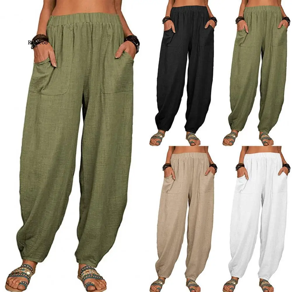 

Harem Pants Solid Color Pockets Summer Temperament Loose-fitting Pants for Beach