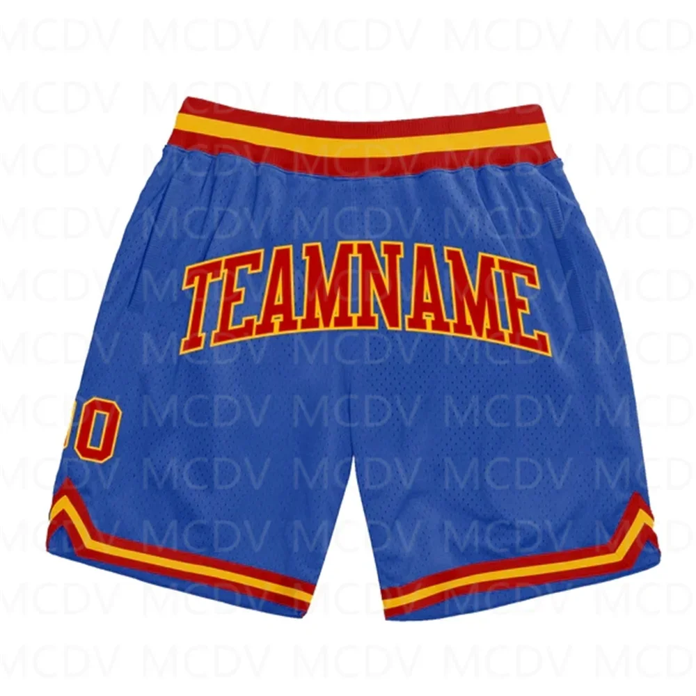 Custom Blue Red-White Authentic Throwback Basketball Shorts  3D All Over Printed Men\'s Shorts Quick Drying Beach Shorts