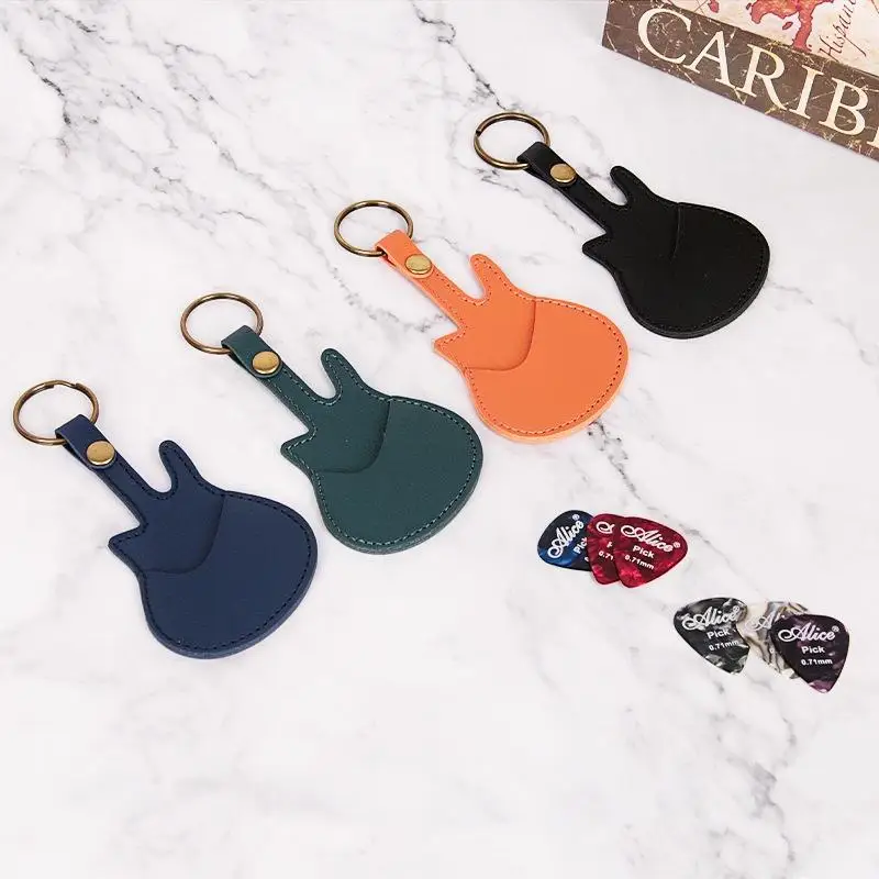 

1PC Guitar Shape Leather Guitar Pick Bag Pick Holder Case With Key Ring Guitar Accessories Instrument Accessories