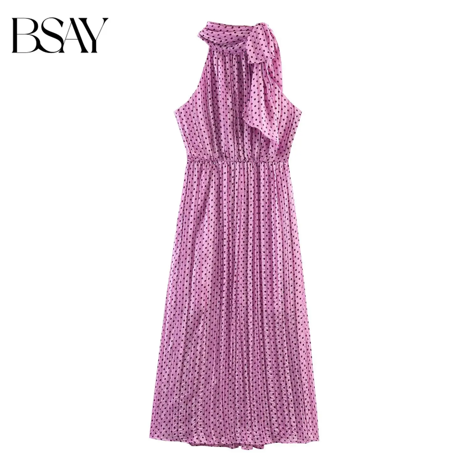 h&m pleated midi dress H&M Women's Asymmetric Satin Pink Long Sleeves Midi Pleated Dress. Size 6