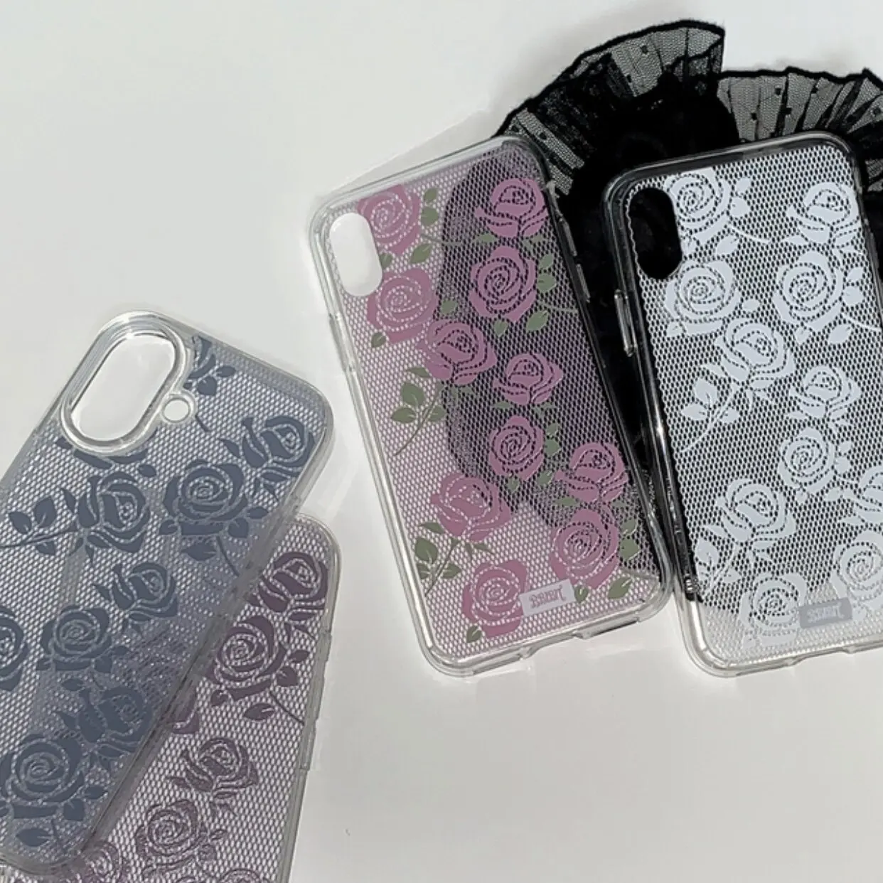 Coque de téléphone coréenne en silicone antichoc avec dentelle rose colorée pour iPhone Ultra 18 Pro Max 17 Air 16 15 14 13 12 11