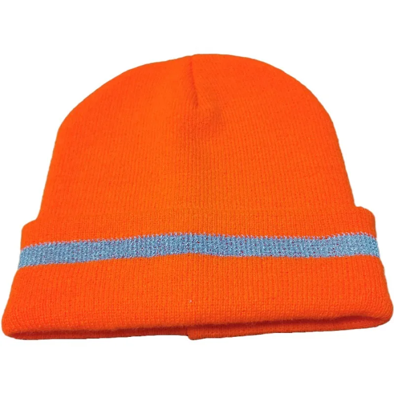 Winter Cap Beanie Fluorescent Color Reflective Striped Acrylic Double Knit Hat Outdoor Sweater Satin Lined Hat