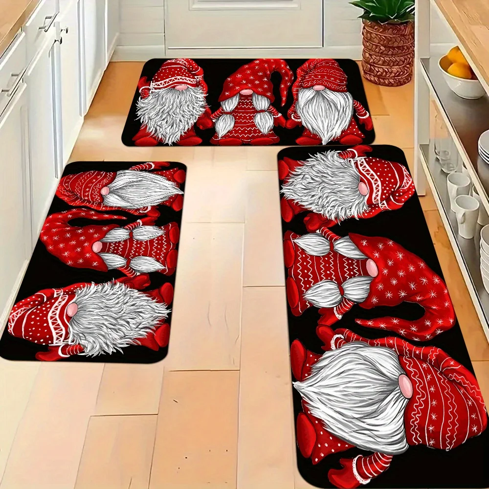 Bedside Black Christmas Gnome Carpet Mat Set Red Hallway Laundry Room Sofa Side Bathroom Kitchen Bedroom Floor Door Mat