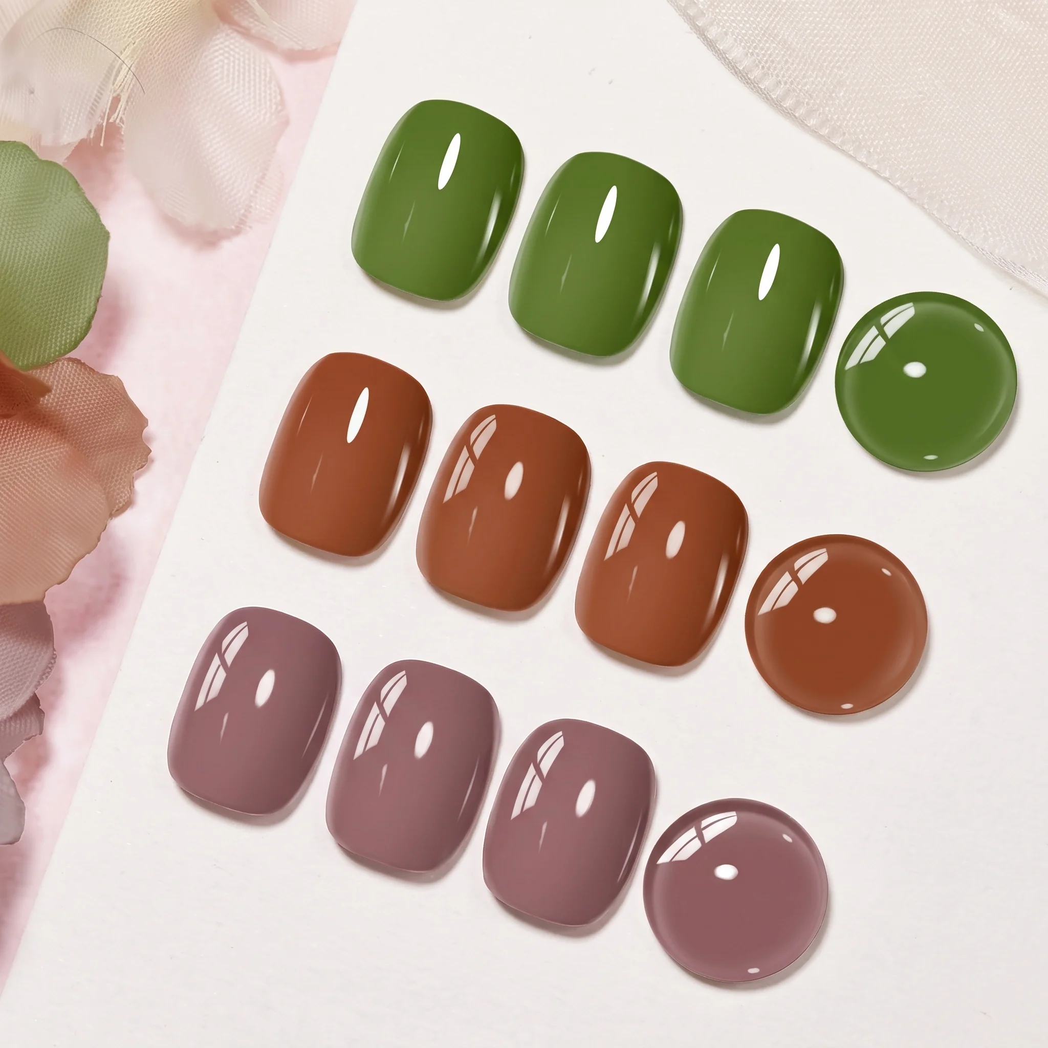 Hassleless 3Pcs Olive Green Caramel Brown Taro Gel Nail Polish Set, Popular Autumn and Winter Nail Art Set, Essential Gel for Home Salon Nail Art, Easy to Apply, DIY Salon Nail Art, Create a Mood-Enhancing Nail Look, a Must-Have for Beginners, Solid Color Nail Art