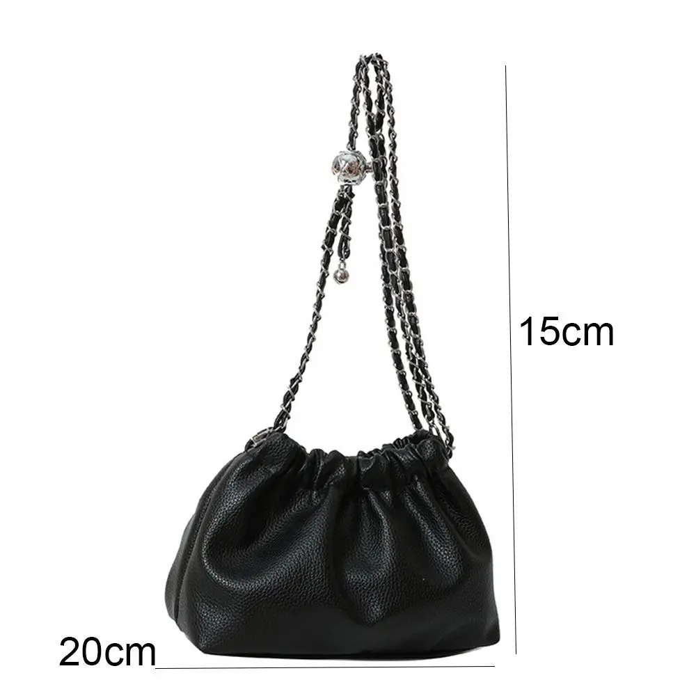 PU Shoulder Bags Fashion Chain Circle Handheld Crossbody Bag Exquisite Drawstring Bucket Bag  for Women with Chain Strap