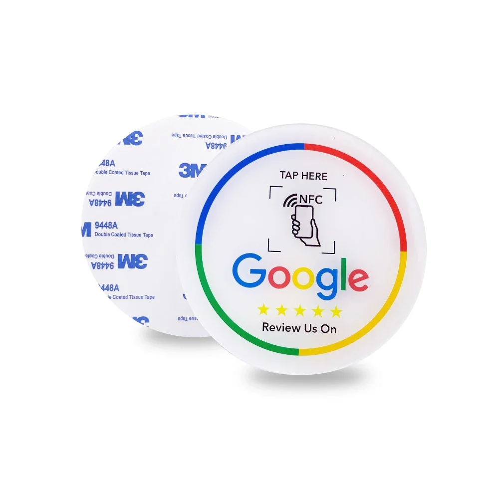 100pcs Diameter 10CM Google Reviews NFC Table Sticker NNTAG 213 215 13.56MHz Programmable Acrylic with Self-adhesive Backing