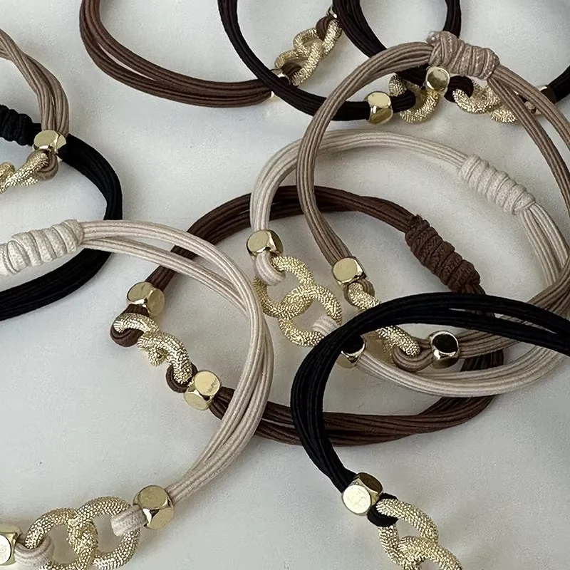 5PC Gute High-level Kette Hohe Elastizität Haar Krawatten Seil für Frauen Mädchen Pferdeschwanz Halter Koreanische Haar Zubehör – Detail 3