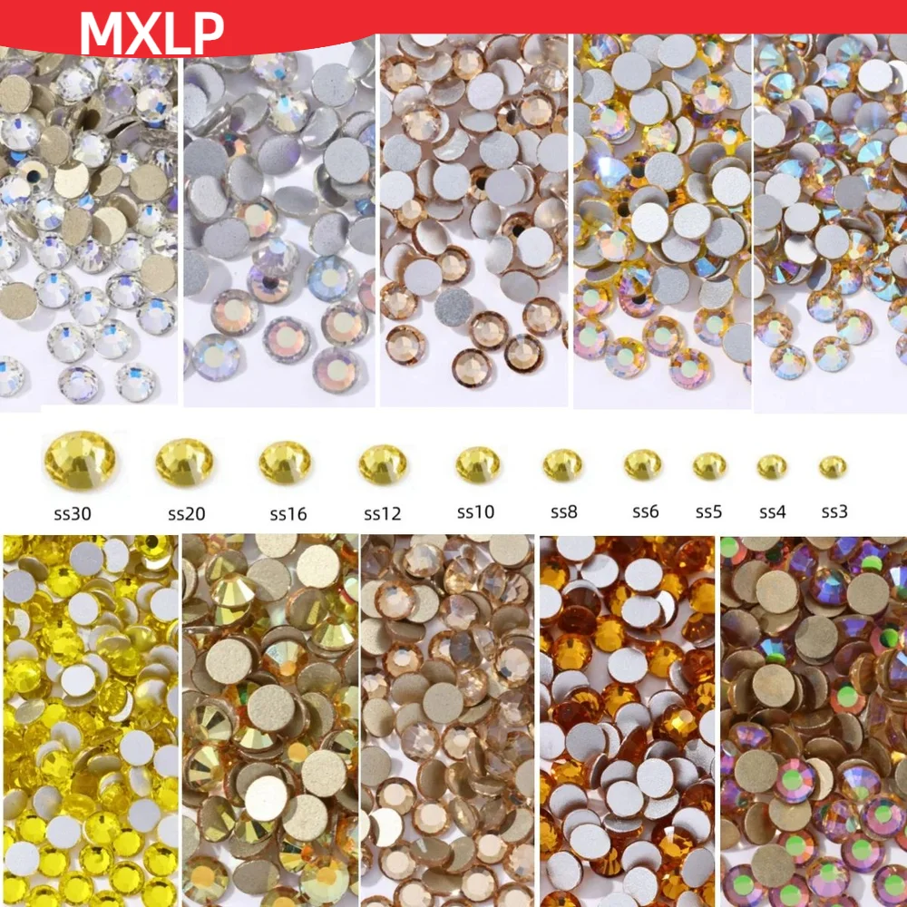 All Yellow Glitter Crystal Non Hotfix Rhinestones Стра Зы Strass Nails Crystals 네일파츠 Nail Art Dres Ss3-ss30