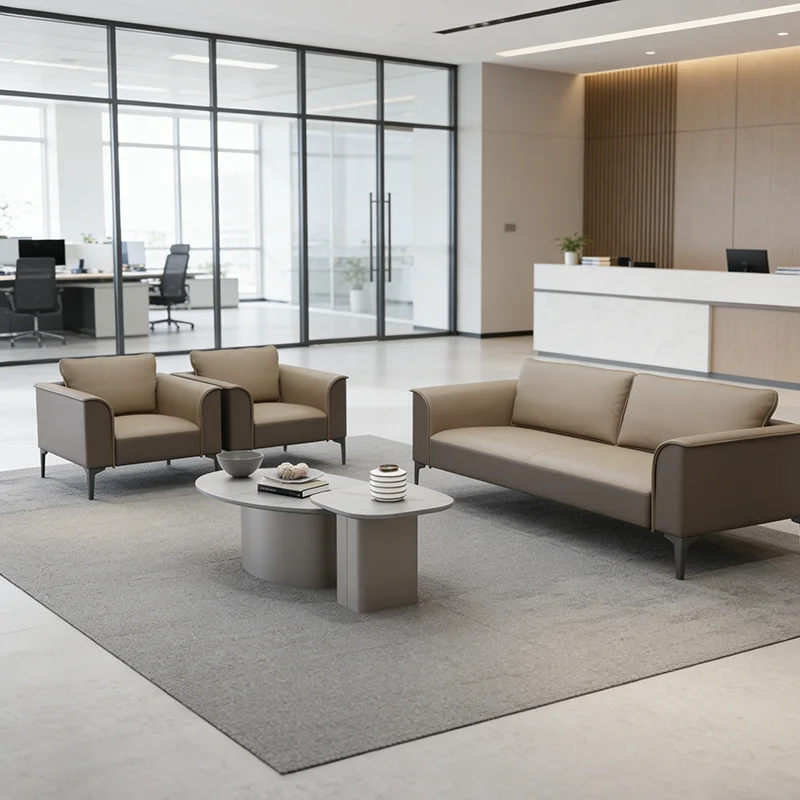 

Office Trendy Design Sofa, Executive Reception Sofa Set With Removable Covers, Modern-style Leather Sofa For Offices.