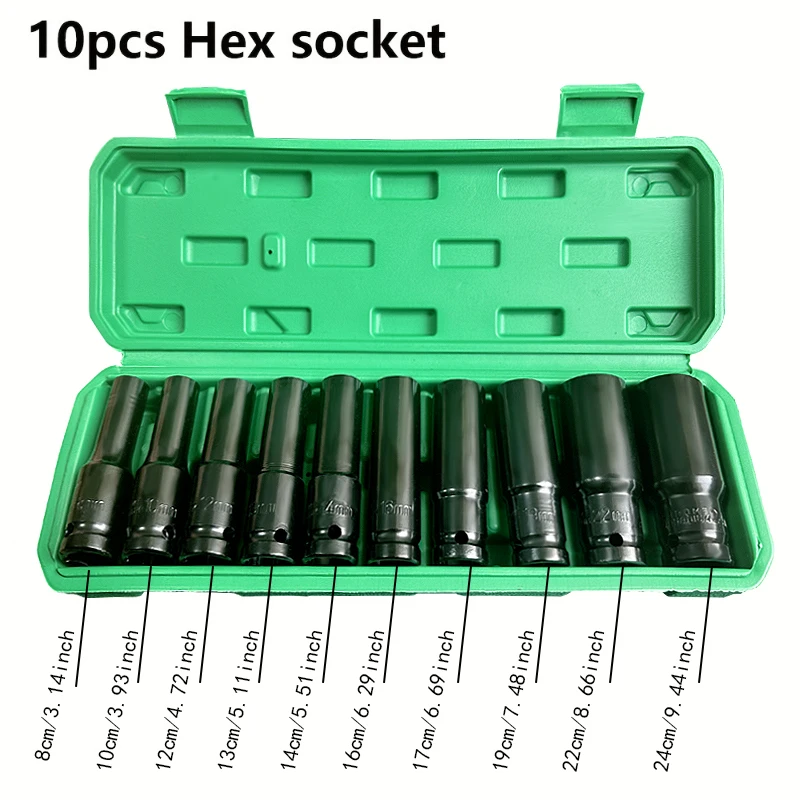 10-pack 1/2" drive socket set, 6-point hexagon impact socket set, 8-24mm impact socket set with storage box image 6