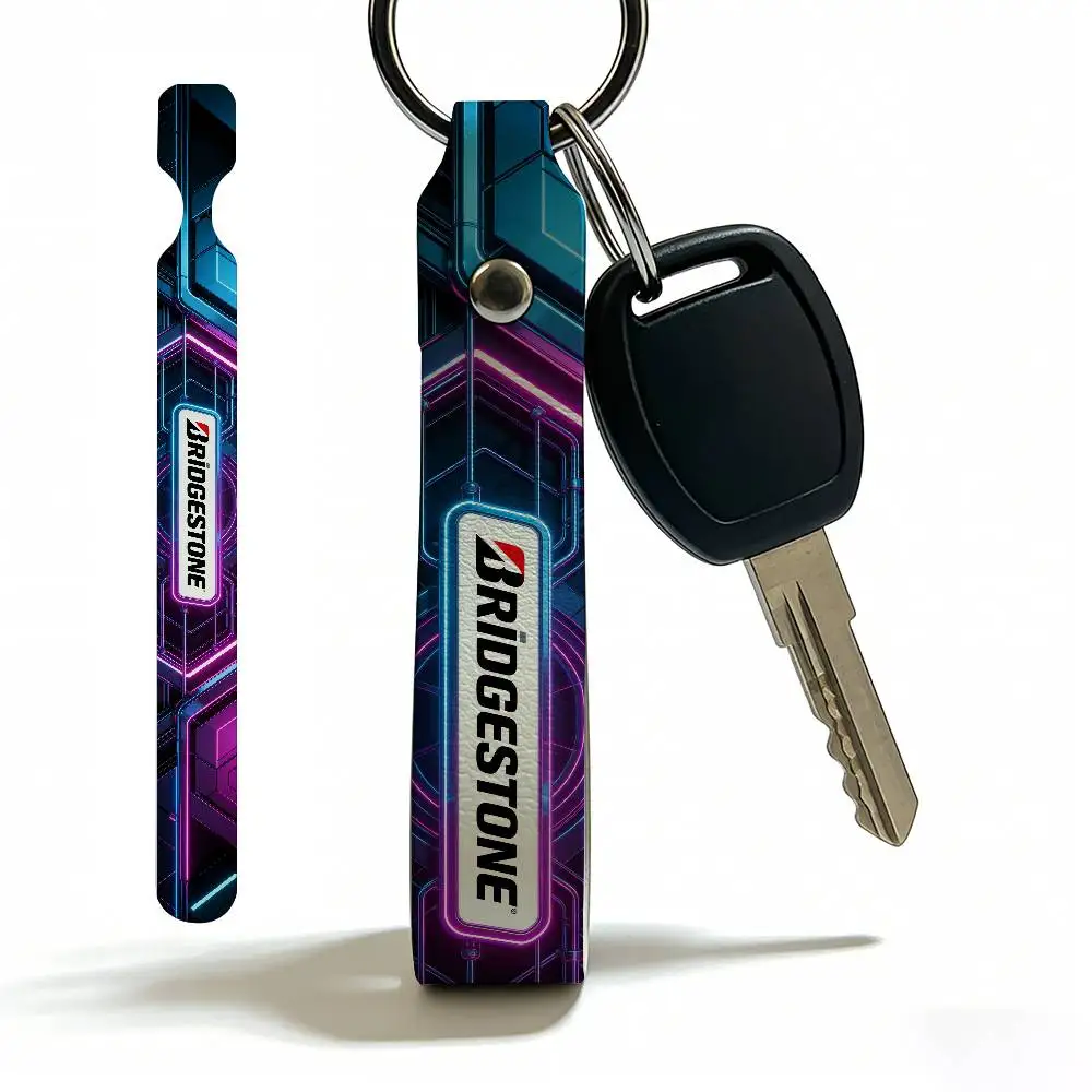 For Logo Bridgestone PU Leather Motorcycle Keychain Universal Motorbike Key Ring Holder For Riders Men Gift
