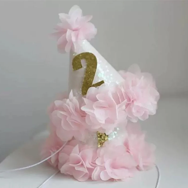 1 2 3 Jahre alt Geburtstag Hut rosa Blume Prinzessin Hüte Baby Mädchen Mini Stirnband Baby Dusche alles Gute zum Geburtstag Party Dekoration Kappe – Detail 3