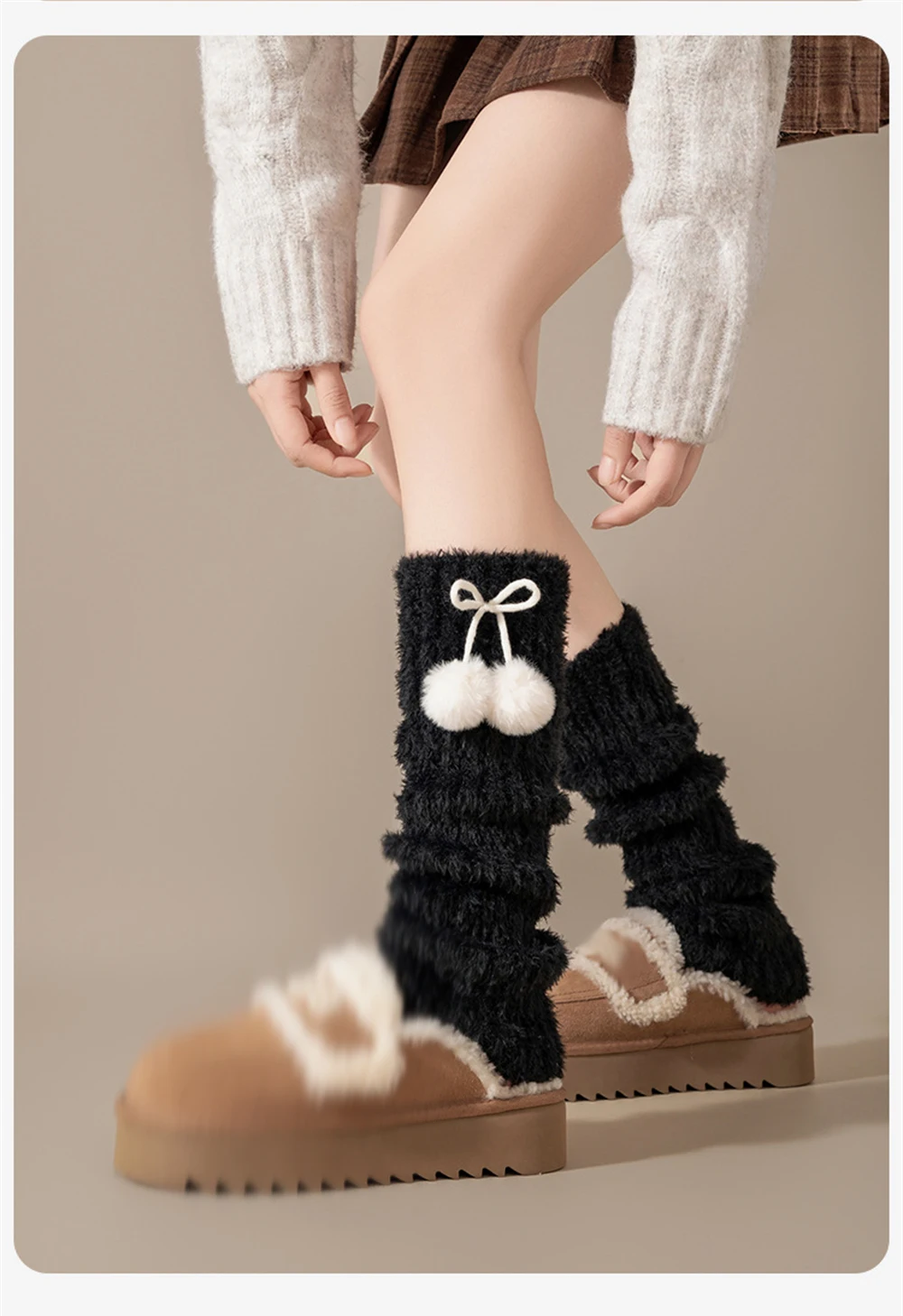 Women Autumn Winter Warm Coral Fleece Pile Leggings Bow Socks Covers Plus Velvet Thickened Sleeping Long-tube Calf Leg Warmers