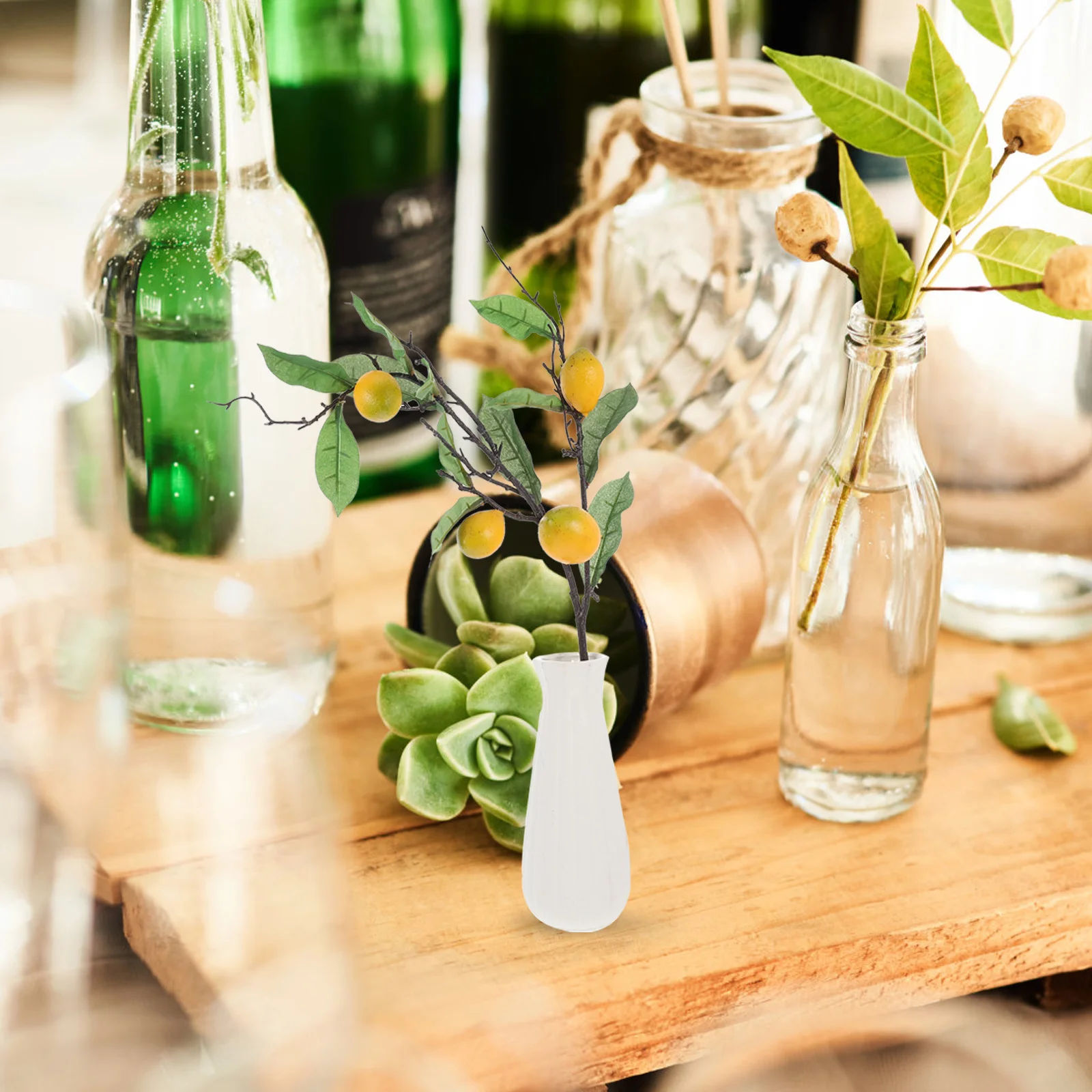 

Artificial Lemon Branch Vase Filler Lifelike Plastic Plant Decoration for Kitchen Living Room Home Lemon Pick Plant Decoration