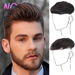 Pelo sintético de concubina para hombre, postizo de pelo fino, 16x18, peluca negra Natural con Clip, novedad