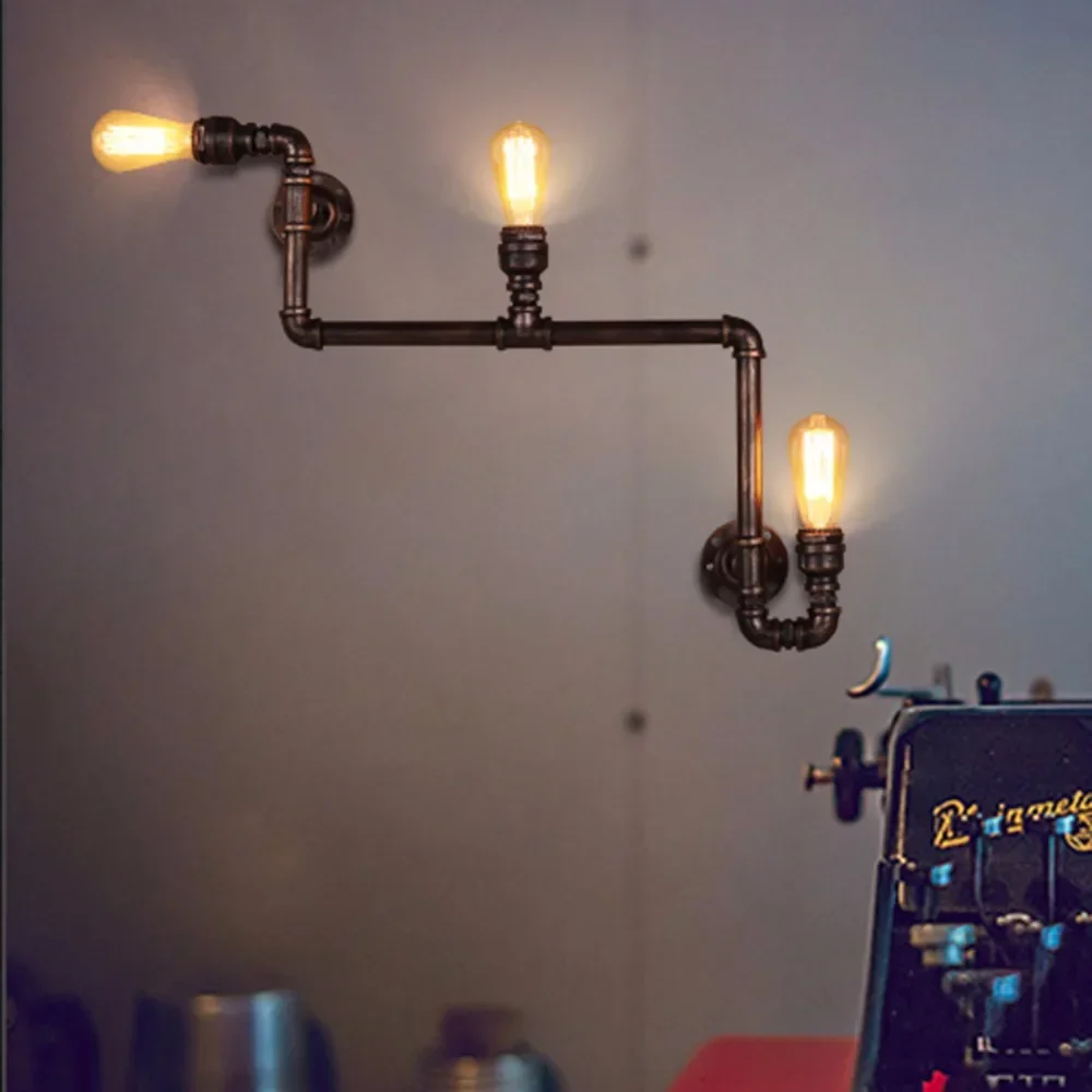 3 Head Loft Industrial Wall Lamp Antique E27 Edison Bulbs Vintage Water Pipe Wall Lamp For Living